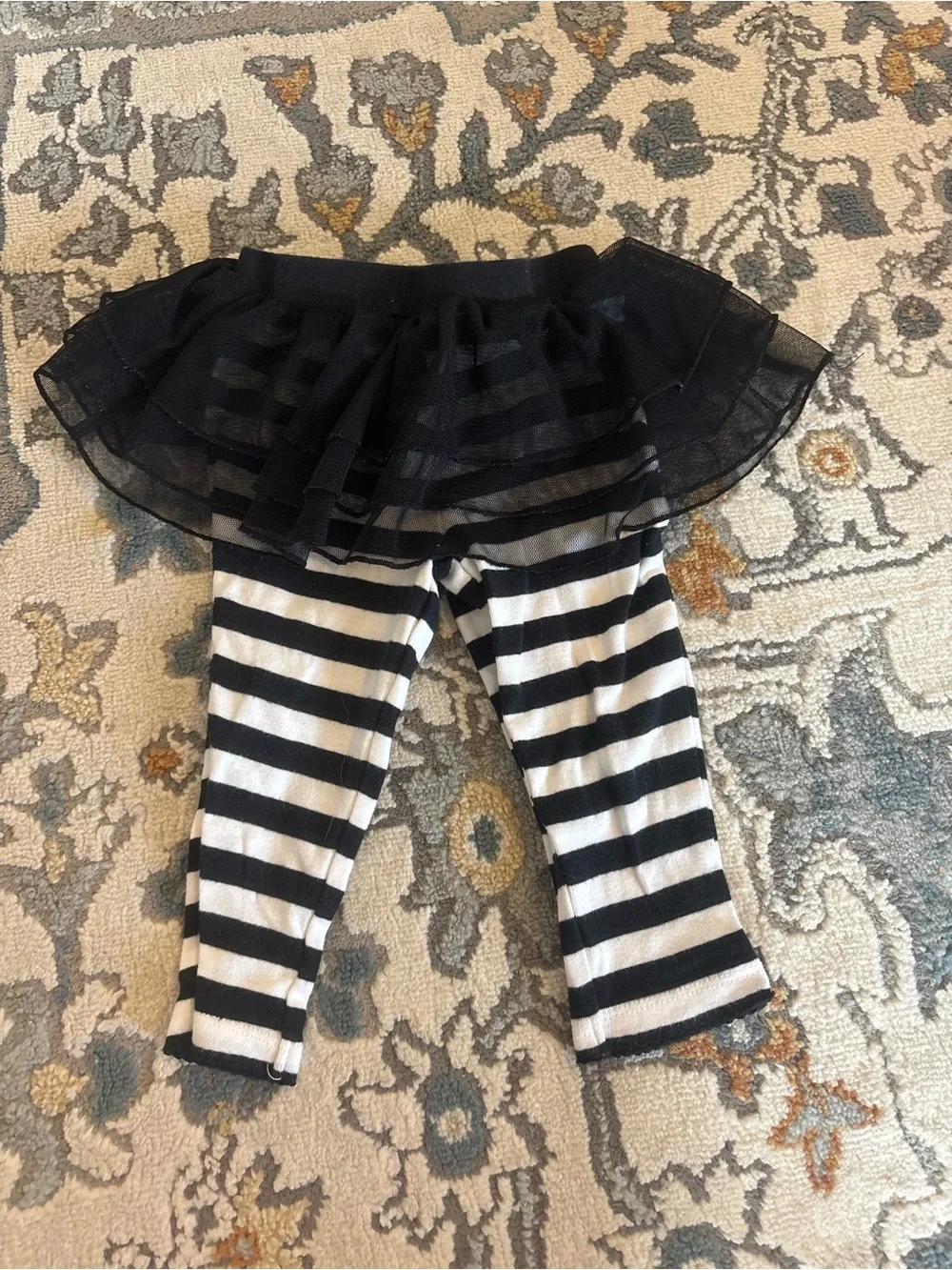 Carter's Black Tulle Skirted Leggings with Black & White Stripes